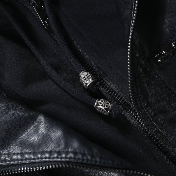 Women's Black Hooded Moto Biker Outerwear Fall Fashion Faux Leather Jacket - Picture 2 of 3